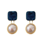Red Blue Blocks Pearl Stud Earrings Ins French Simplicity